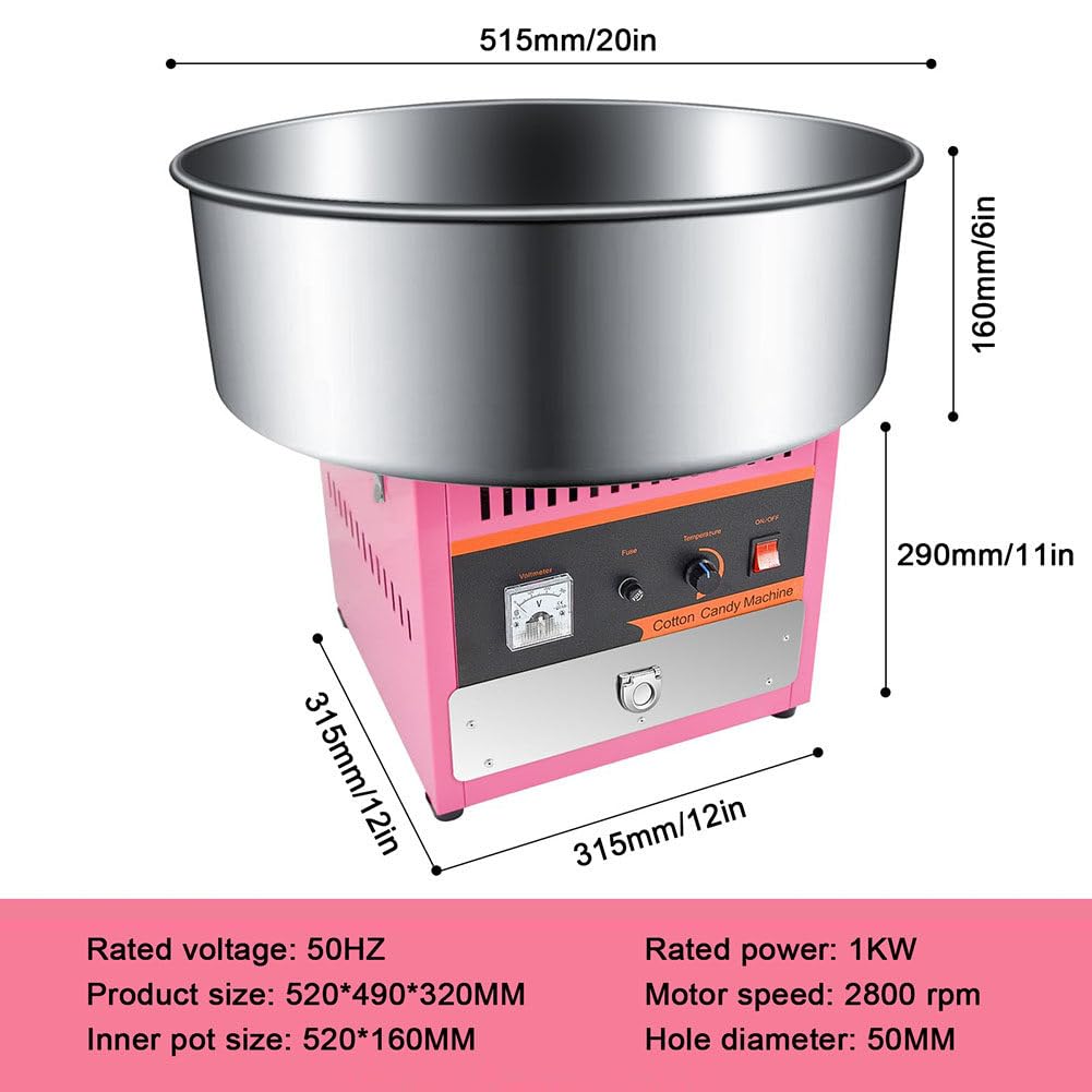 Máquina de Algodón de Azúcar,1000W Comercial Máquina Eléctrica de Algodón de Azúcar,Máquina para Hacer Hilo de Algodón de Azúcar con Tazón de Acero Inoxidable, Hogar,Carnaval