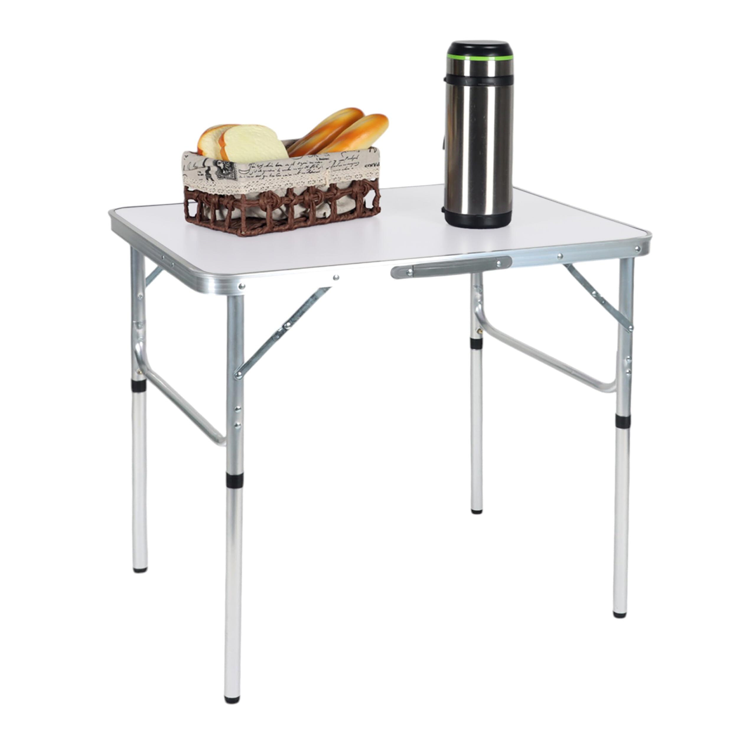 Relaxdays Campingtisch, klappbar, höhenverstellbar, HxBxT:70x75x55 cm, Aluminium, MDF, wetterfest, Gartentisch, weiß