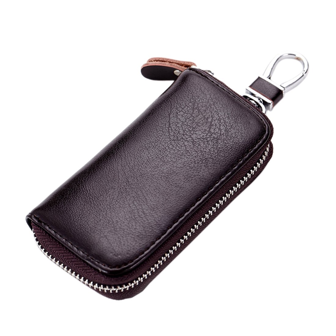 Esdrem Premium Leather Car Key Holder Bag Credit Card Holder Wallet Dark Brown