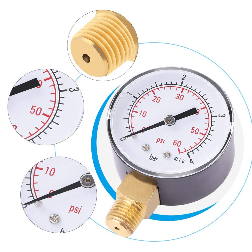 GAESHOW Vacuum & Pressure Gauge – Dual Scale (0-4 Bar / 0-60 Psi), 1/4" NPT Brass Side Mount - View #12