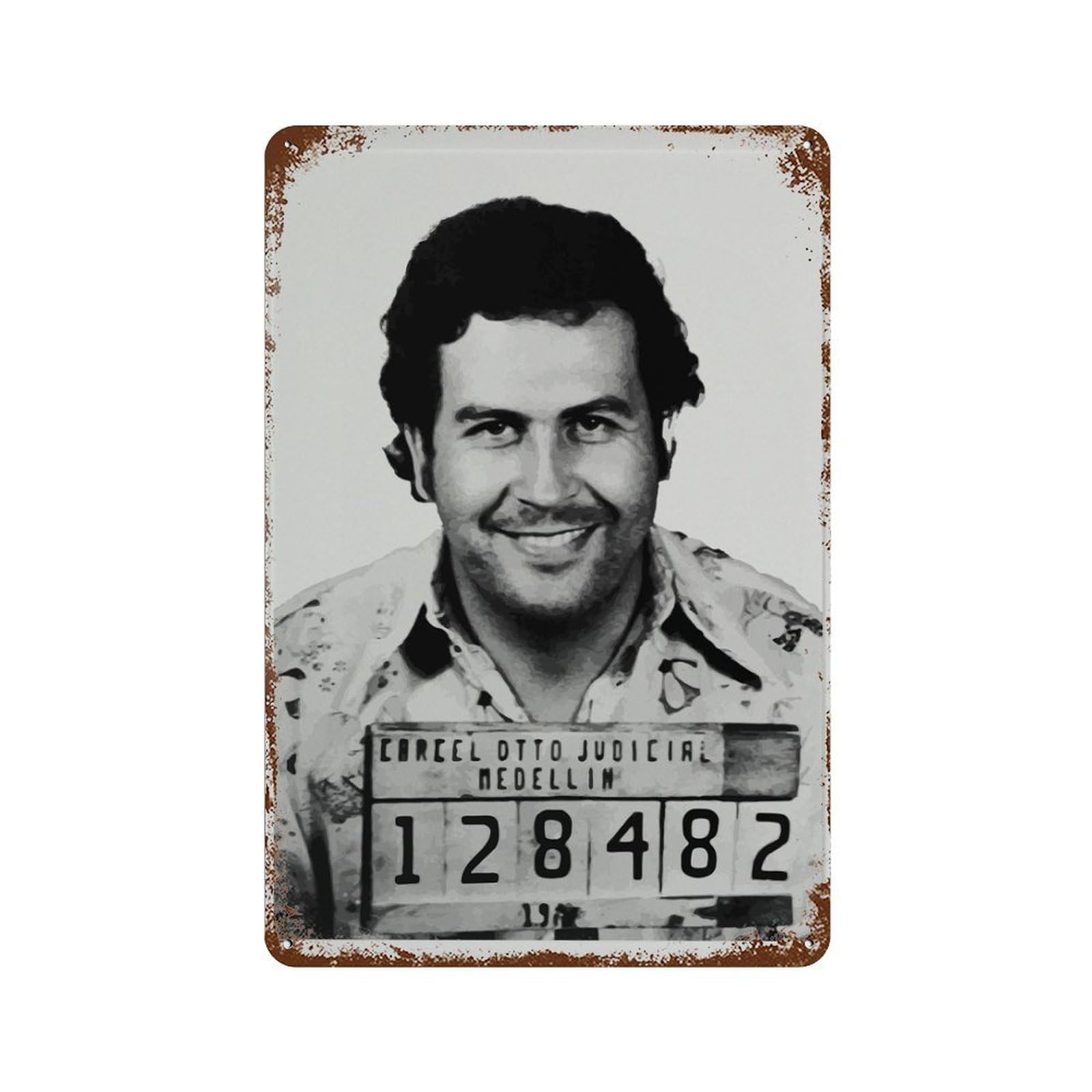 xiaoxiaoshen Pablo Escobar Mugshot Poster， Black And White Vintage Wall Decor Art Metal Tin Poster Modern Home Decor Art Home Bar Shop Decorations Vintage Sign 30x20cm