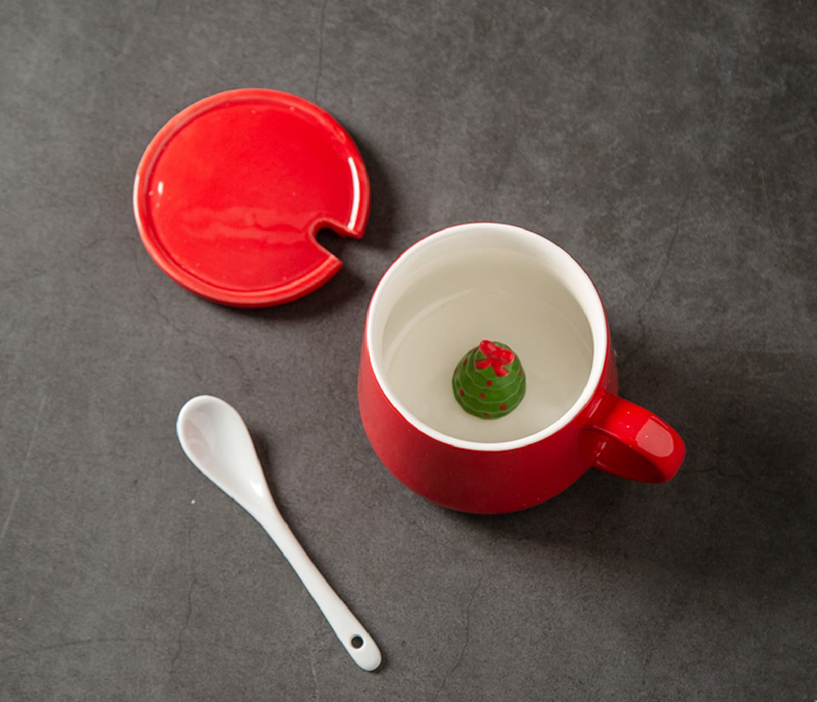 Tazza da caffè in ceramica fatta a mano Tazza rossa Albero Cartone animato 3D Tazza da tè tridimensionale Tazza da caffè in ceramica Tazza Regalo per ufficio e casa