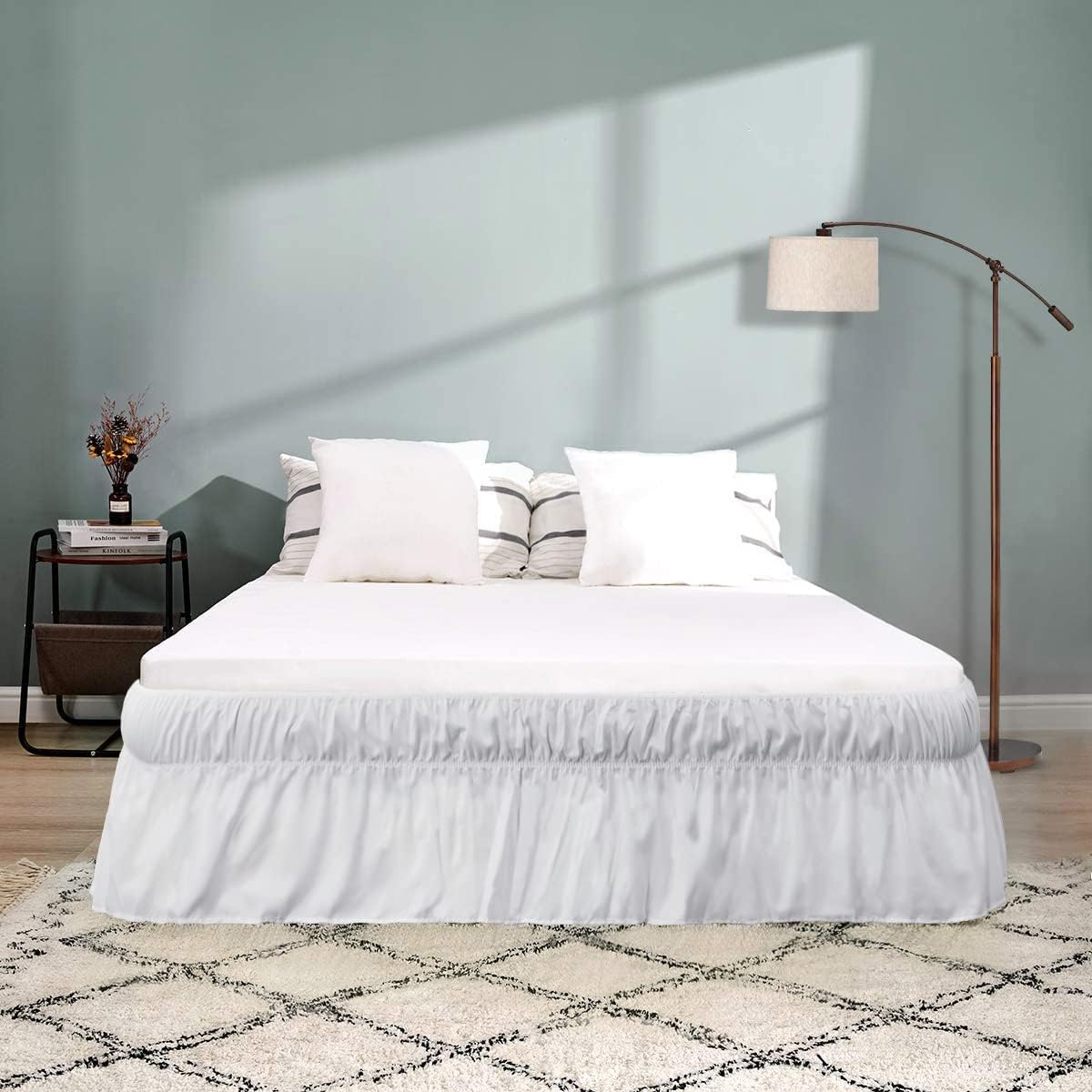 AYASW Bed Skirt Twin Size 14 inch Drop Premium Soft & Cozy 1800 Brushed Microfiber Dust Ruffle Three Fabric Sides Wrap Around with Elastic No Top Cover Easy On Holiday Decor White
