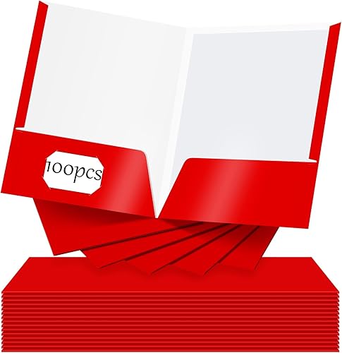 Paquete de 100 carpetas con 2 bolsillos laminados brillantes tamaño carta, carpetas de papel a granel para escuela, profesor, universidad, oficina