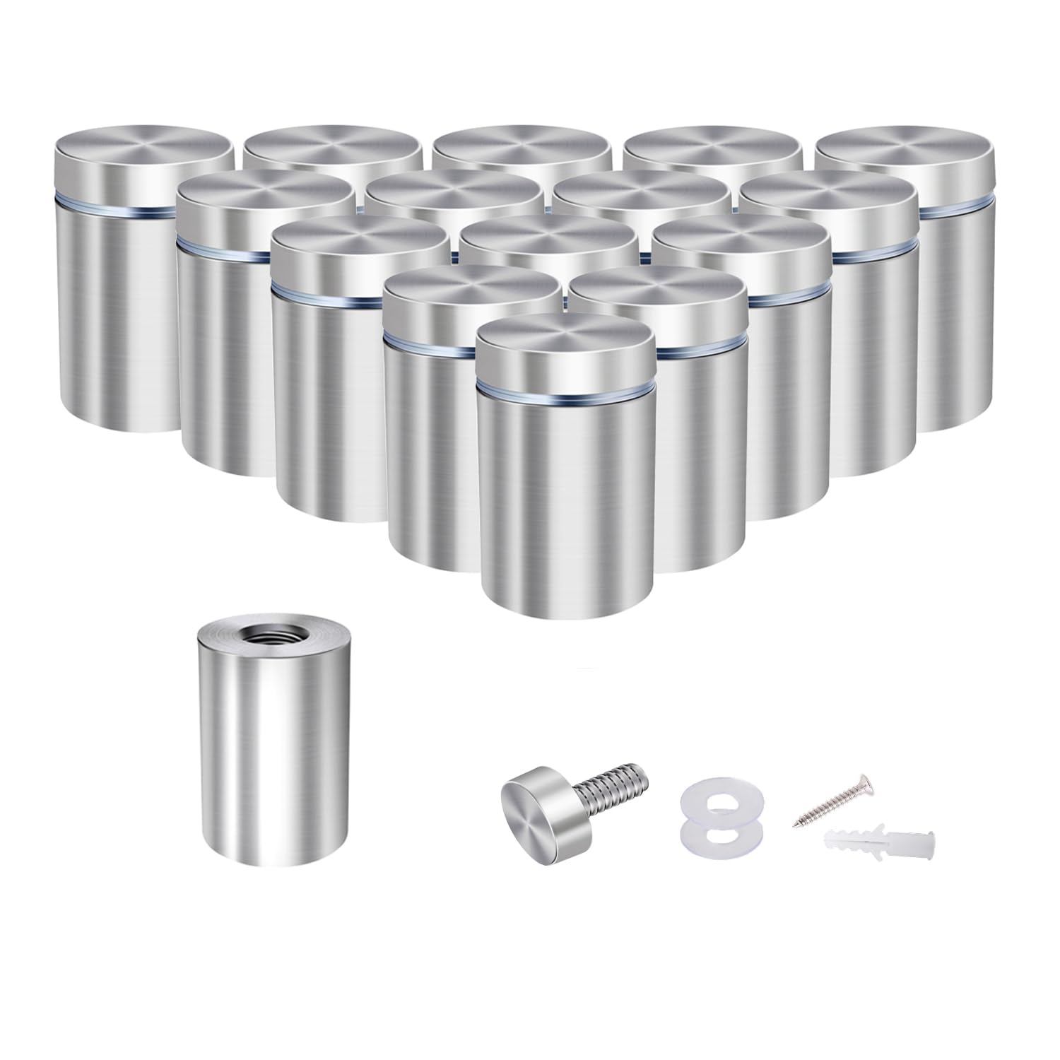 Osring 1” Dia x 1 3/5” L Standoffs Screws for Acrylic, Silver Sign Standoff Wall Mounts Hardware 16 Pack, Stainless Steel Advertising Nails Holder for Glass Board and Signage