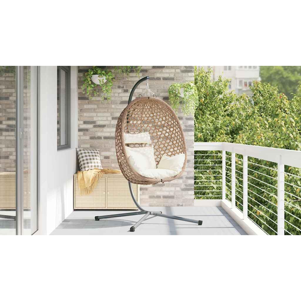 Fauteuil suspendu avec support, crème clair, chaise suspendue pliable en polyrotin, fauteuil flottant ergonomique pour jardin, terrasse et salon, 104 x 100 x 191 cm