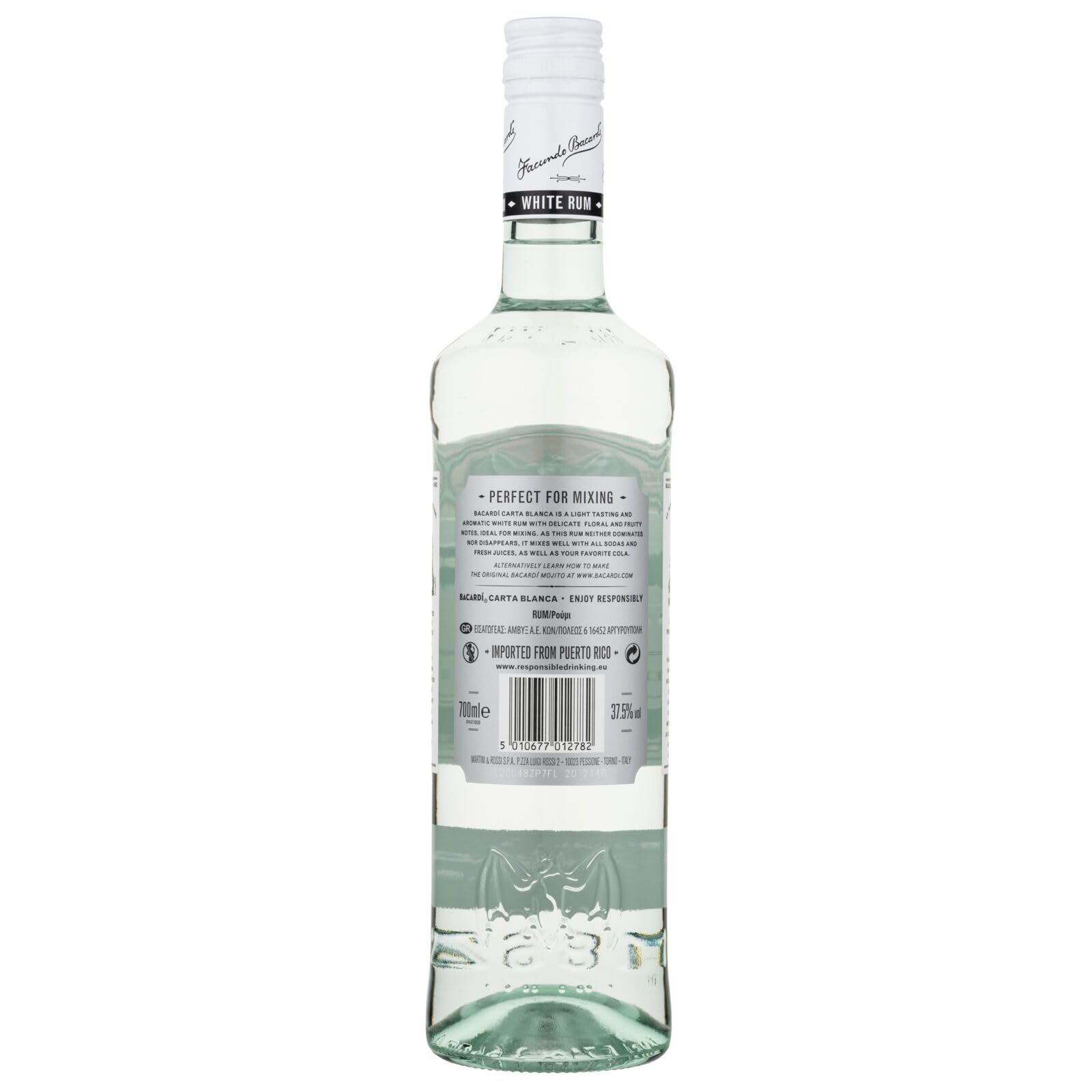BACARDI Carta Blanca Superior White Rum - 70 cl/700 ml, 37,5 Vol-% - Legendärer Weißer Karibik-Rum, Perfekt zum Mixen und für Cocktails