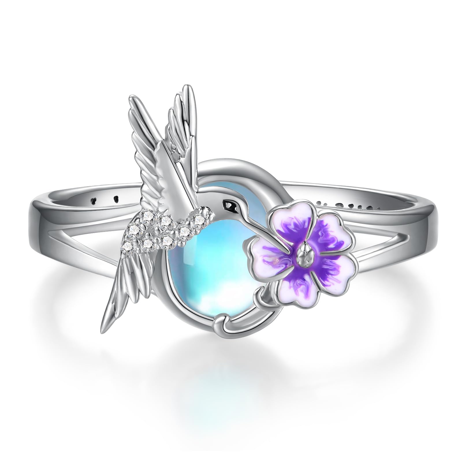 Daixiya Hummingbird Ring 925 Sterling Silver Moonstone Hummingbird Ring Hummingbird Jewelry Gifts for Women