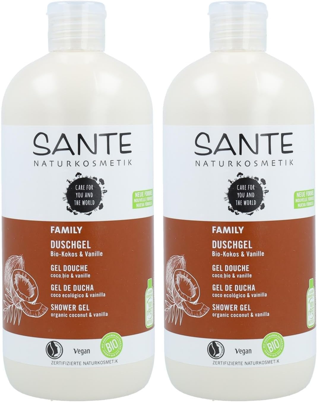Sante Naturkosmetik - Bio-Kokos-Vanille-Duschgel, tropischer Duft, reinigt sanft und gründlich, vegan, Bio-Extrakte, 500 ml (Packung mit 2)