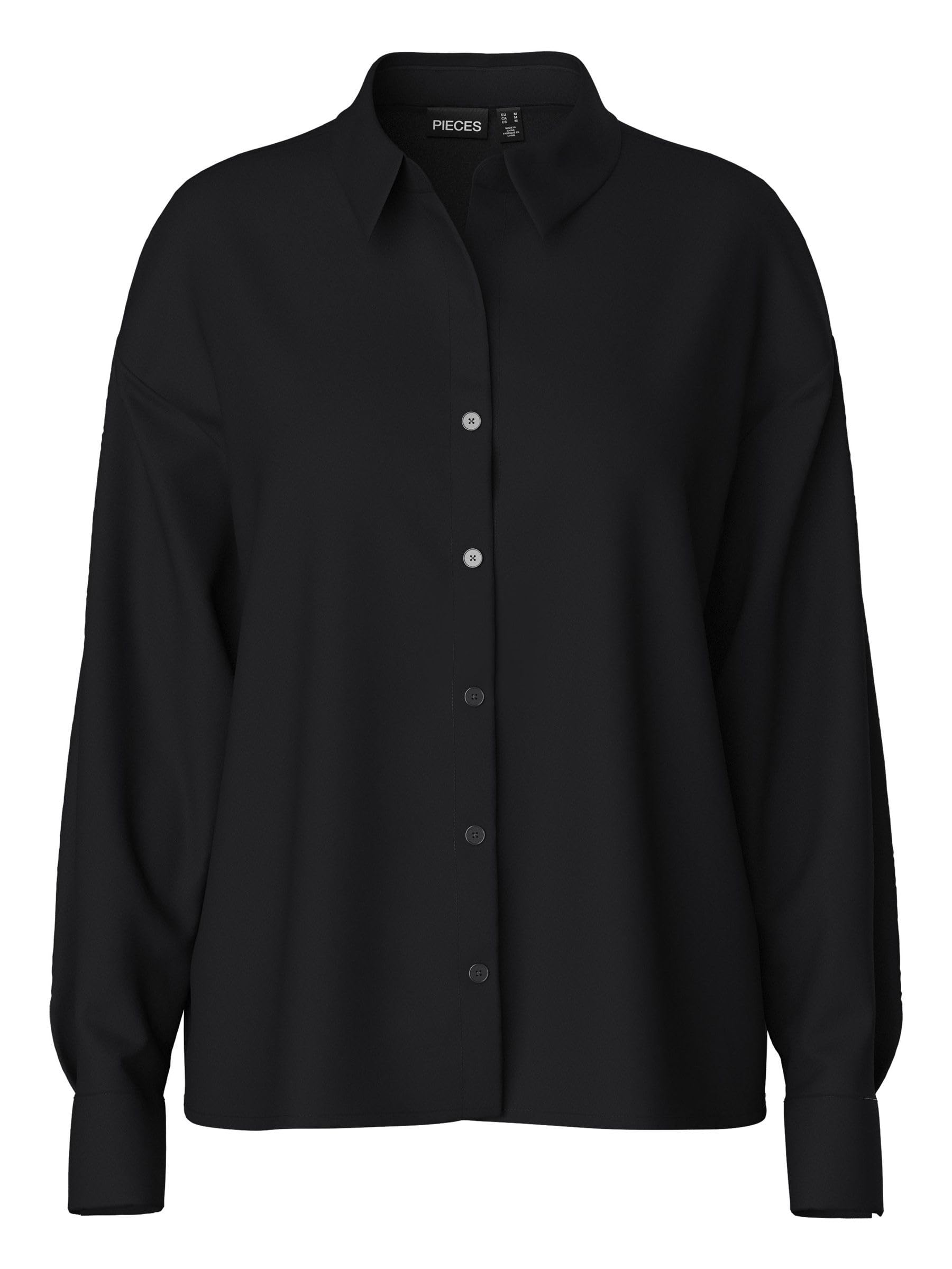 PIECES Langarmbluse FRANAN 1-tlg Bluse mit langen Ärmeln, geteilter Kragen, geknöpfte Vorderseite