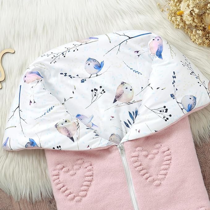 Image of Baby Winter Thick Swaddle Blankets Newborn Heart Dots Receiving Blanket Infant Soft Knit Warm Stroller Wraps for Baby Boys Girls (Pink)