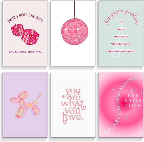 Prinajssiad Póster de 6 piezas de color rosa para estética de habitación, póster de afirmaciones folclóricas de Taylor de 8 x 10 pulgadas, arte de