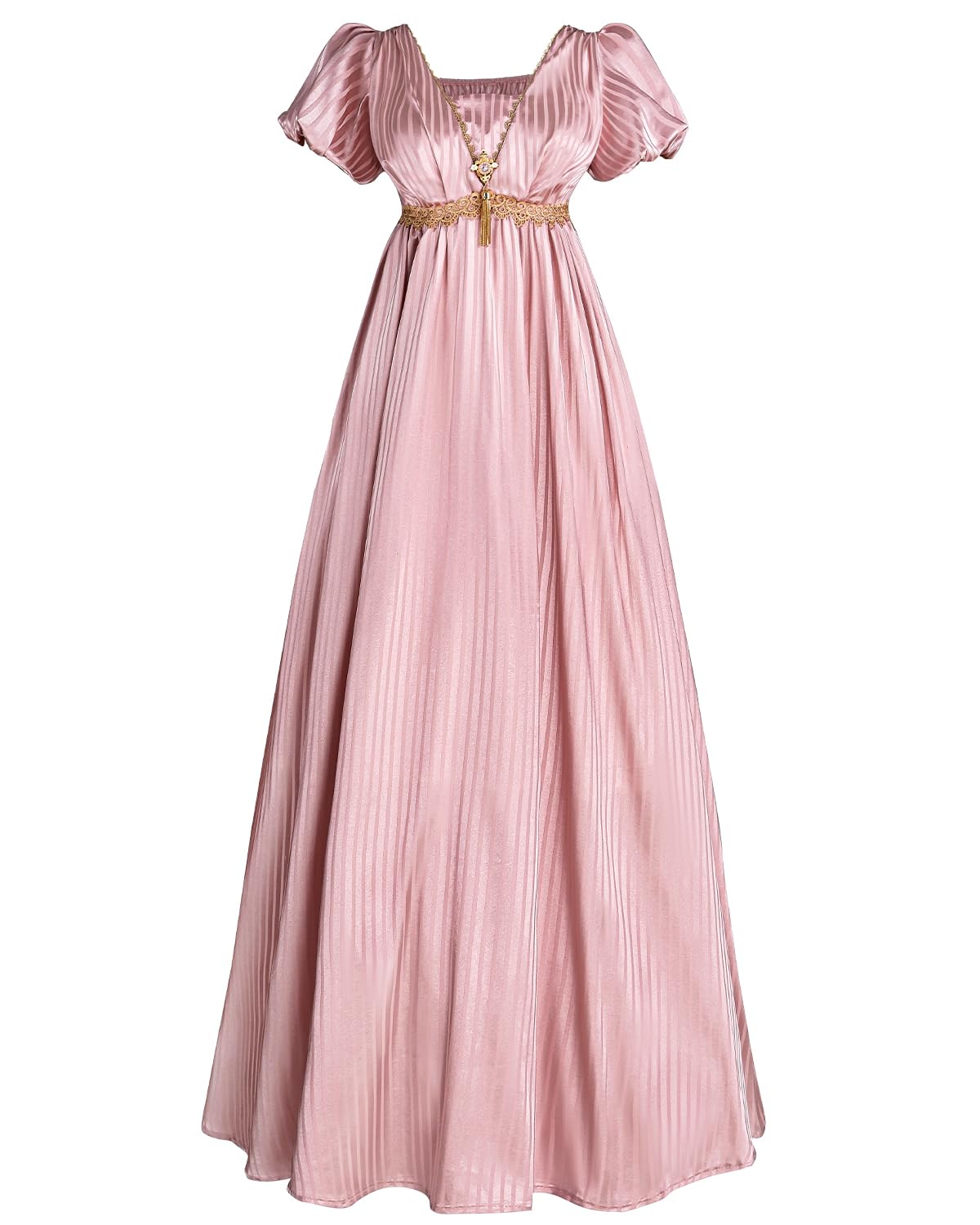 CR ROLECOS Regency Dresses for Women Empire Waist Regency Era Dress Costume Victorian Tea Gown Pink L - Image 2