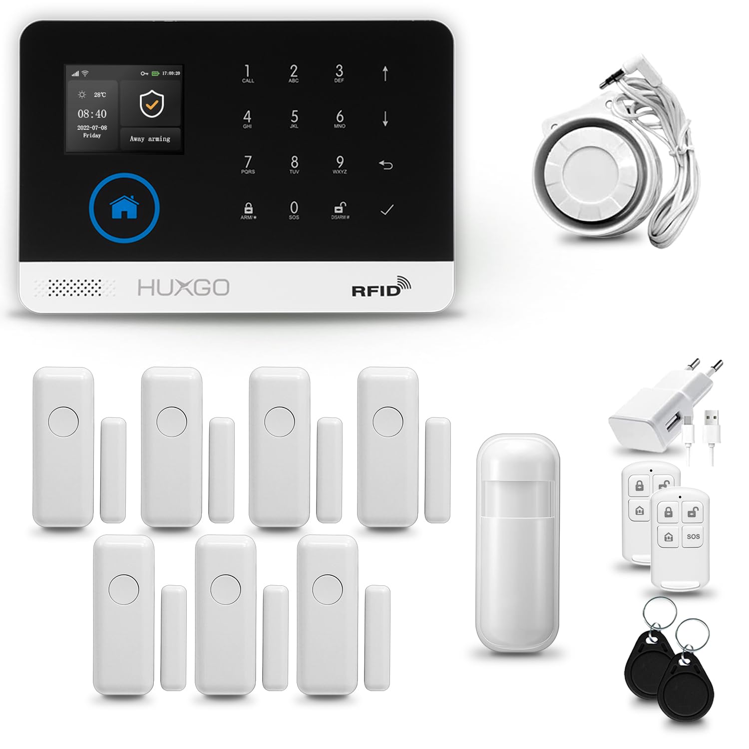 HUXGO Funk Alarmanlage Set WiFi + GSM 4G | Funk Alarmanlage Set