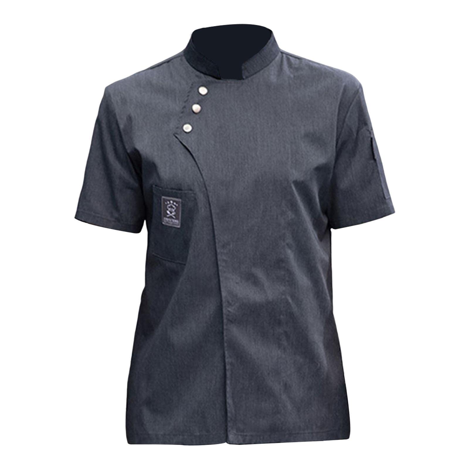 Chef Jacket Short Sleeve Cooking Clothes Simple Chef Coat for Restaurant Gray M Cotton Clothing Shoes & Accessories | Uniforms & Work Clothing | Other Uniforms & Work Clothing-image-49