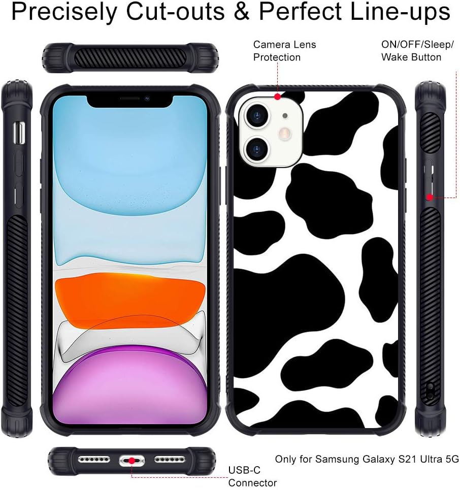OOK iPhone 11 Case Cow Print Design Slim Hybrid Hard PC Plus TPU Bumpers Full Protective Cell Phone Bumper Cover with Lanyard Strap Holder for Women Girls for iPhone 11 6.1 Inch