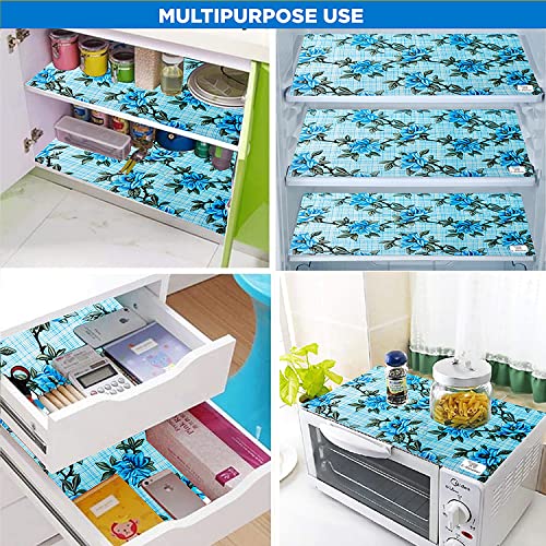 Image of Multipurpose Waterproof PVC Refrigerator /Fridge Drawer Mats Washable Non-Slip Shelf Liners for Kitchen Set of 4 Pcs (Floral Blue, 17.5x11.5 Inch)