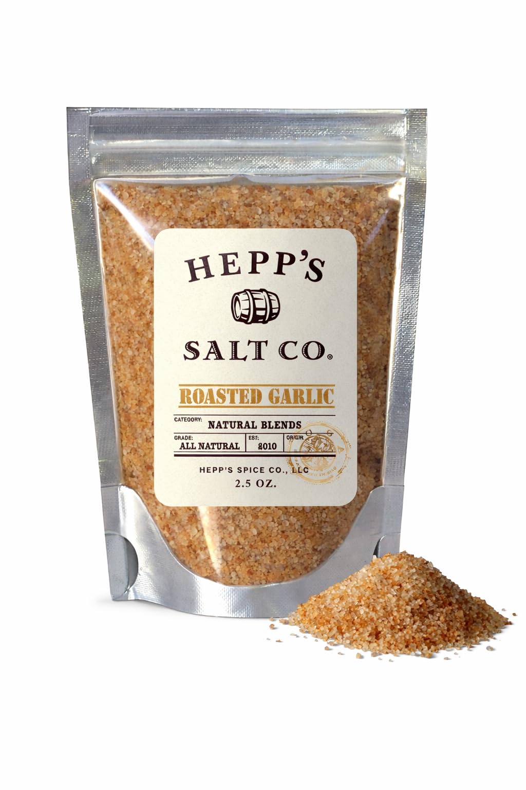 Hepp’s Salt Co. Roasted Garlic Sea Salt ǀ Real Roasted Garlic Finishing Salt ǀ All-Natural Gourmet Garlic Seasoning for Vegetables, Pasta, Meats, Popcorn & Bread Dipping, 2.5 oz