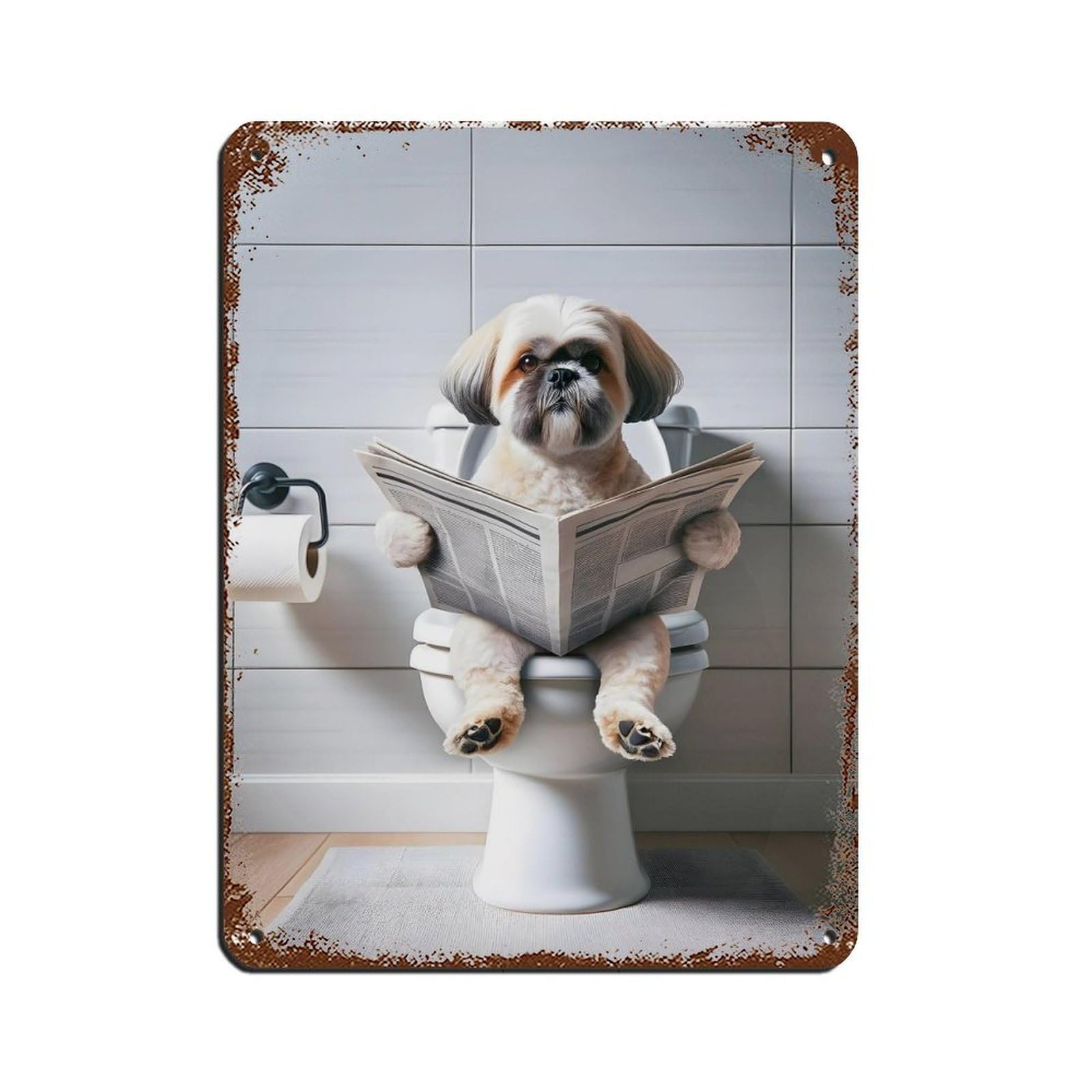 Lhasa Apso, Funny Bathroom Decor Retro Poster Metal Tin Sign Chic Art Retro Iron Painting Bar People Cave Cafe Family Garage Poster Wall Decoration 12x16inch(30x40cm)