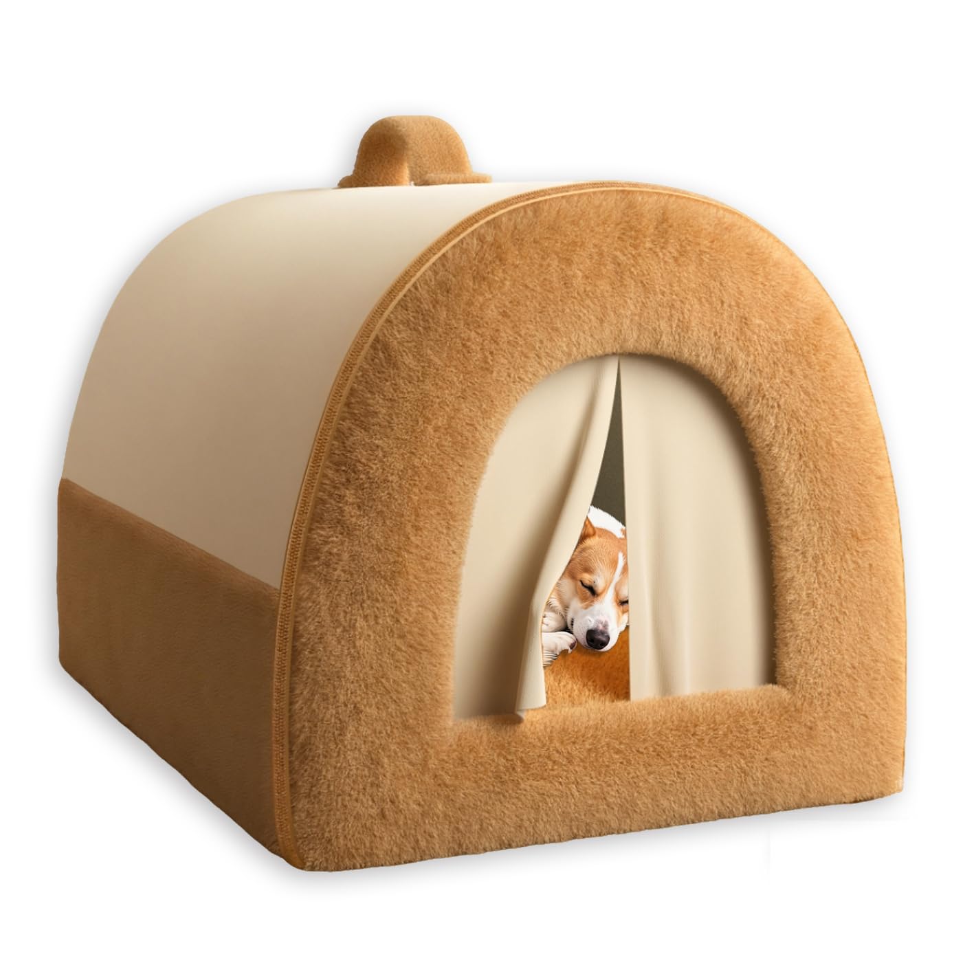 Extra Large Dog Bed House,Cozy Dog House Indoor Plush Pet Cave Bed Crate Mattress Non-Slip Bottom Pet Beds with Removable Cushion for Indoor Pets (M-48 * 36 * 34CM,Khaki-B)