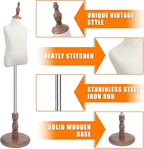 Miniatura 2 de Maniquí de forma de vestido para niños con base de madera, maniquí de exhibición infantil, formas de busto para niños de 4-5 años, marrón