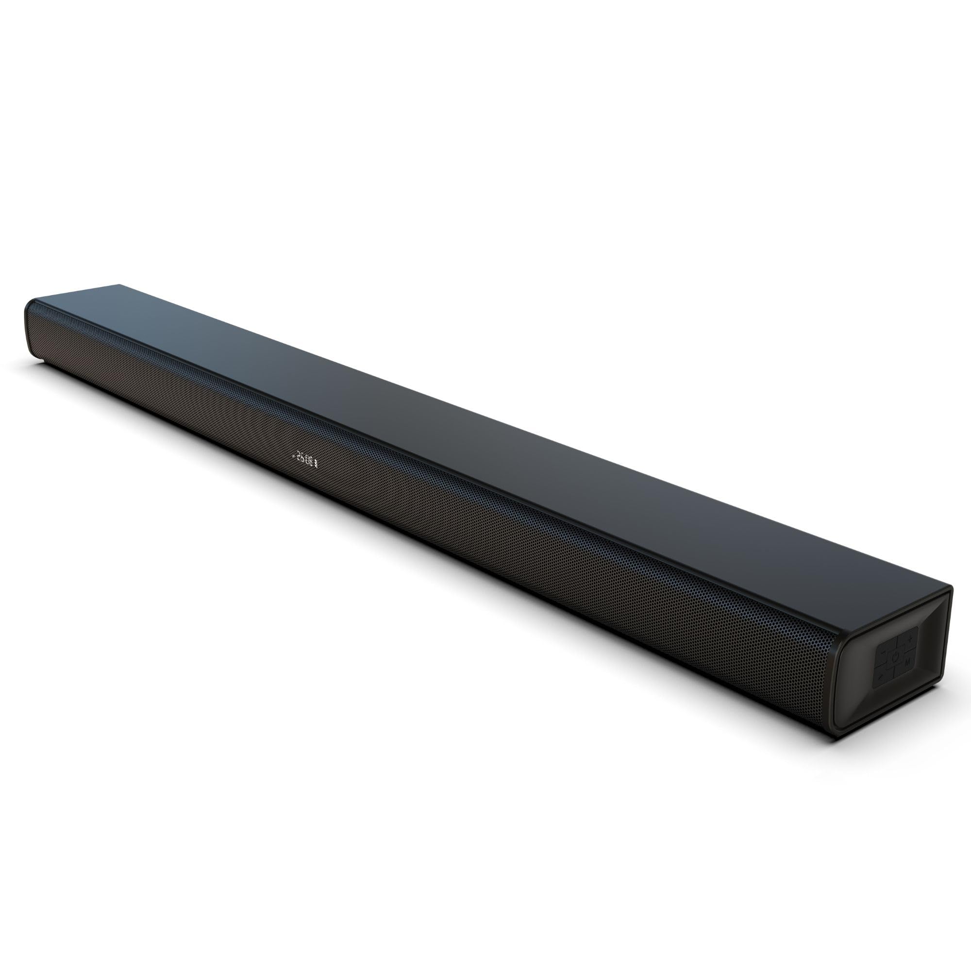 HYE Soundbar Bluetooth 2.0 canali per TV, 60 W Compact Black Sound Bar con HDMI, USB, AUX, telecomando - Sistema audio wireless con bassi profondi, design sottile - ideale per la tua televisione
