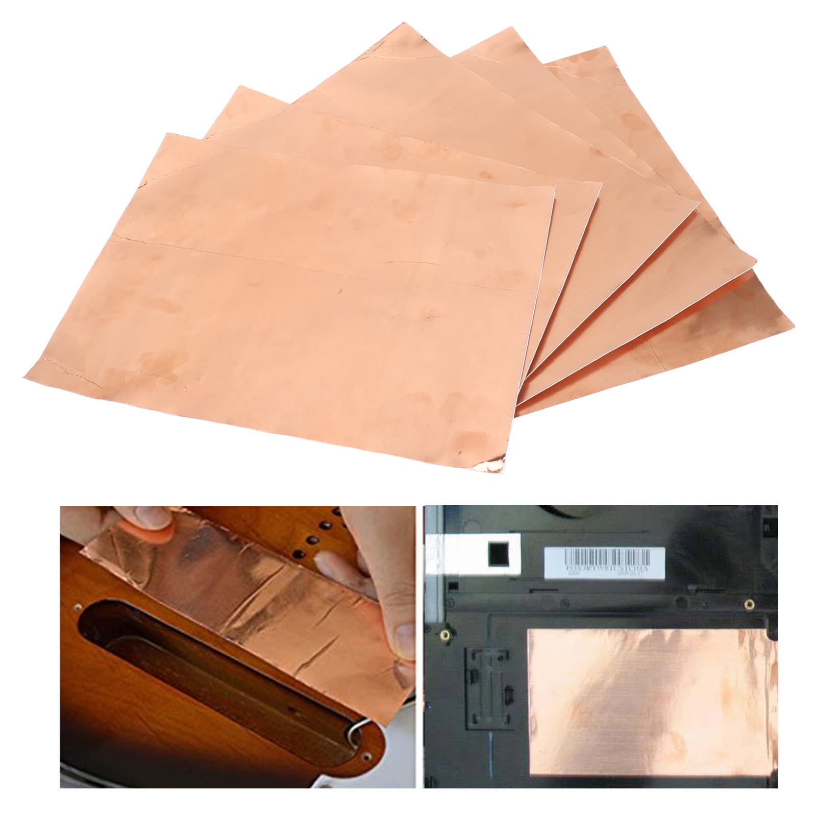 Conductive Copper Foil Sheets, Single Sided Conductive Tissue and 5 Pack Single Sided Shielding for Electromagnetic Isolation, Personally Constructed Electronics Shielding
