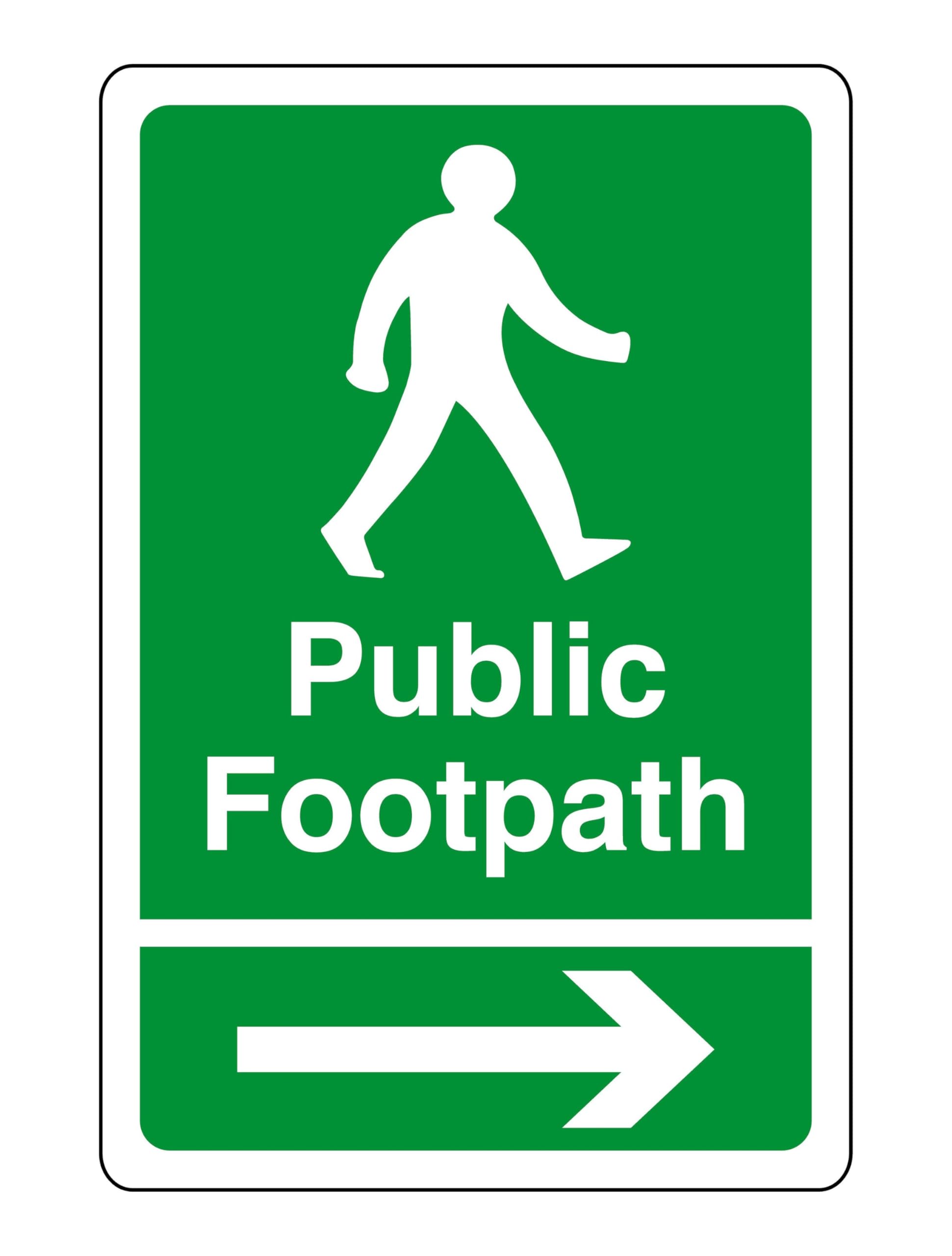 Public Footpath arrow right safety sign- 3mm Aluminum Dibond for indoor/outdoor usage (300mm x 200mm) 7m Viewing Distance.