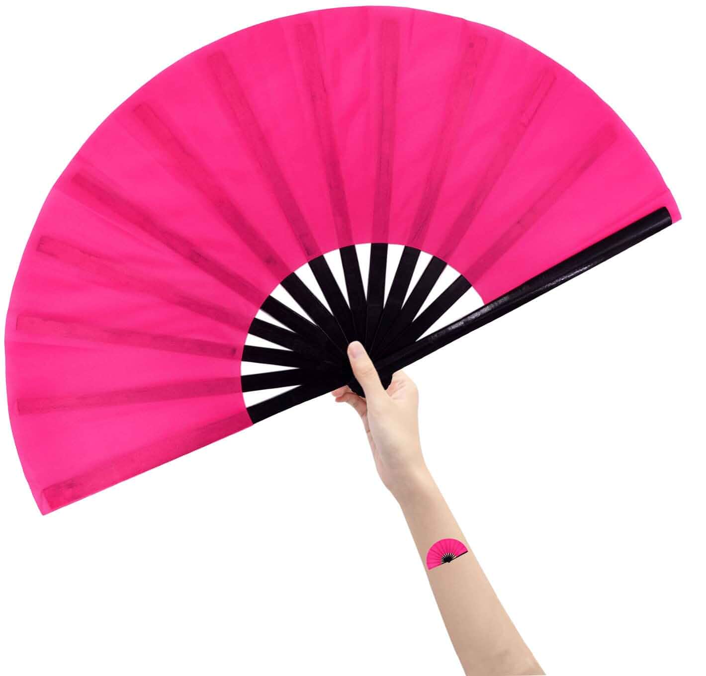 Large Folding Hand Fan Rave Fan, PinkBig Popping Fans for Line Dancing, Clacking Fans Clap Fan for Dance, Party, Decoration, Festival