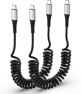 Spiral Cable USB C to USB C, 0.3 m - 1 m, Pack of 2 60 W USB C Spiral Cable Android Car Charging Cable Mobile Phone Type C Data Cable for iPhone 16 15 Pro Max Plus, Galaxy S24 S23, Google Pixel, iPad