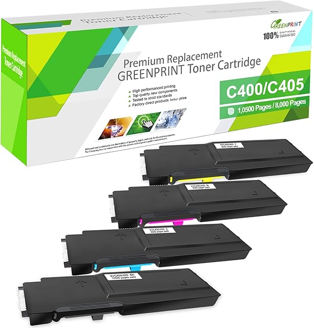 4 Colors Compatible Toner Cartridges for Xerox VersaLink C400 C400n C400dn C405 C405n C405dn MFP GREENPRINT Extra High Yield 10500 pages for Black 8000 pages for Cyan Magenta Yellow