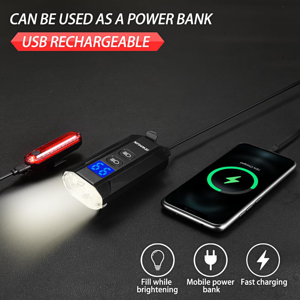 1200 lumens, 3 lumières LED pour vélo à monter la nuit, lumière de vélo super brillante avant et arrière, lampe torche rechargeable par USB, 13 modes d'éclairage étanches pour vélo