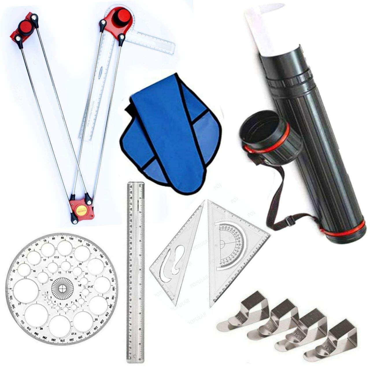 VINICULTURE Sheet Holder,Mini Drafter,Roller Scale,Procircle,Engineering Drawing Project Drafting Kit (Pack Of 8)