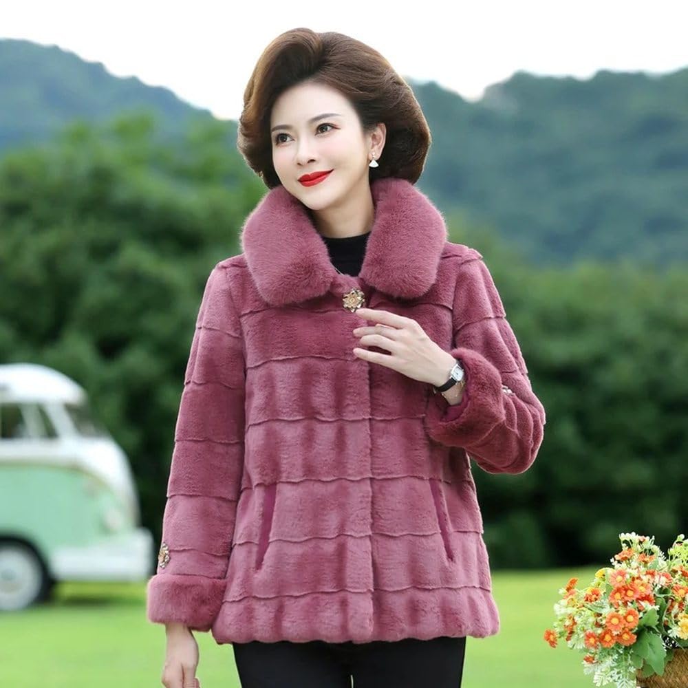 SWEPER Damen Fleecejacke - Kragen Kaschmir Strickjacke Jacke Winter Verdickt Mittleren Alters Ältere Frauen Mutter Mantel