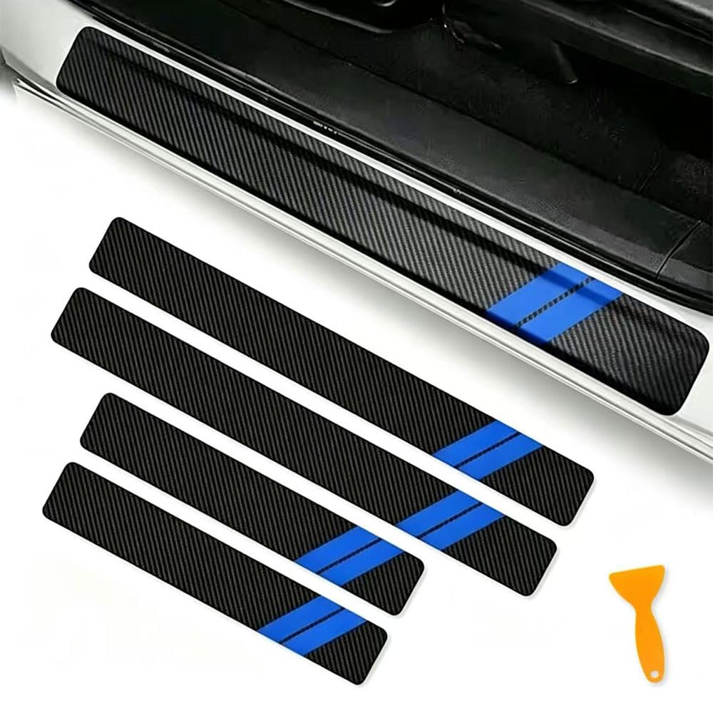 HIJOIO Car Door Sill Protector for,Scuff Plates,Carbon Fiber Effect Sill Guards,Threshold Guards,Welcome Pedal Trim,Interior Styling Accessories,A - blue