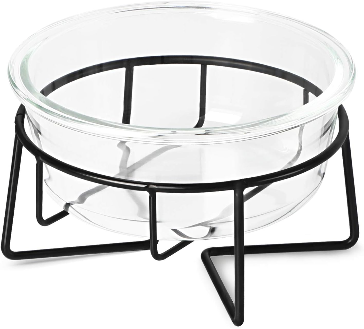 Glass Raised Cat or Small Dog Dishes with Metal Stand, 20 Ounces Pet Food or Water Bowls,Transparent