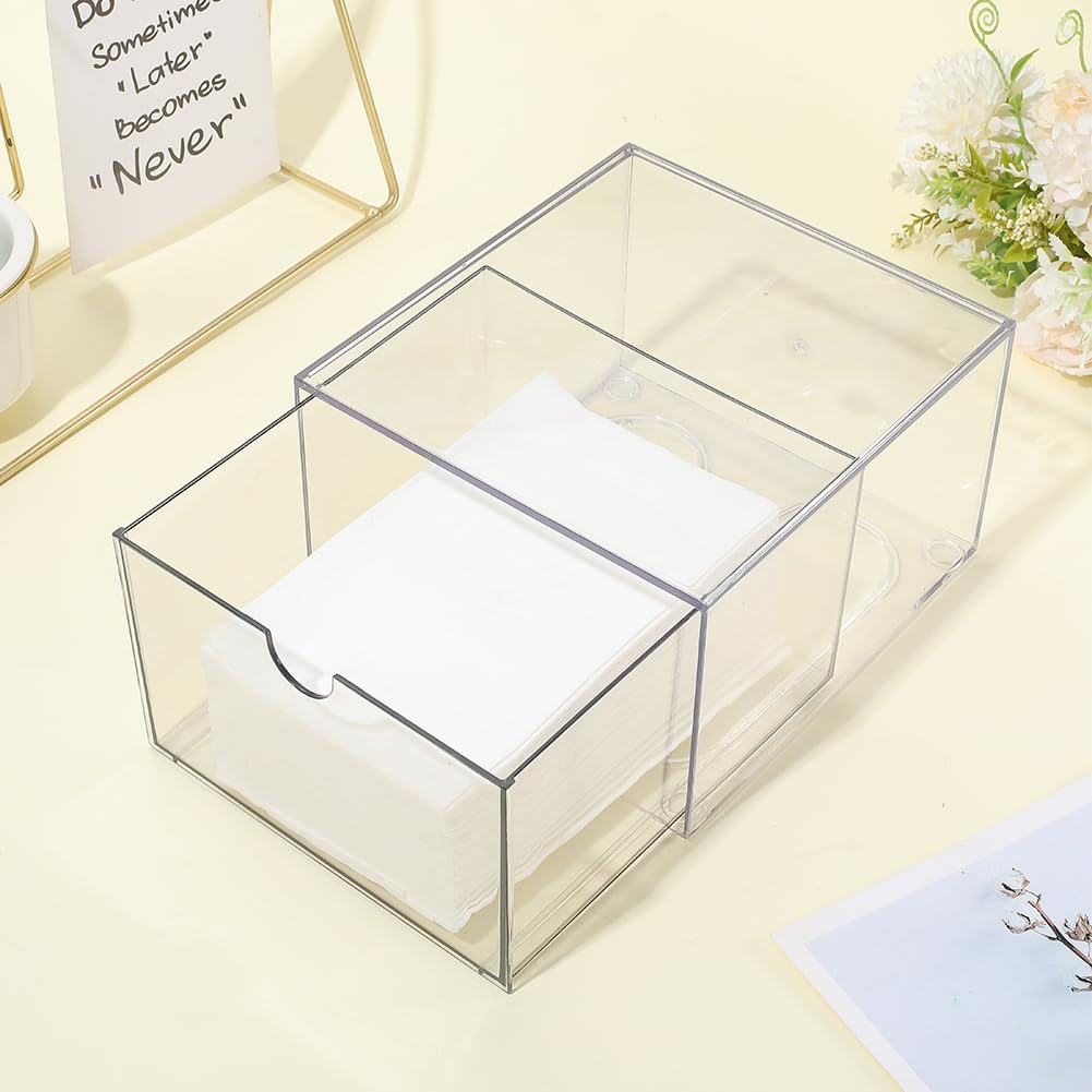 CREATCABIN Porta Toallas Desechables Caja de Almacenamiento de Toallitas Faciales Acrílico Transparente Apilable Organizador de Toallas para Maquillaje Y Piel Limpia Contenedor Cajón 16.5x15.4x9.8cm