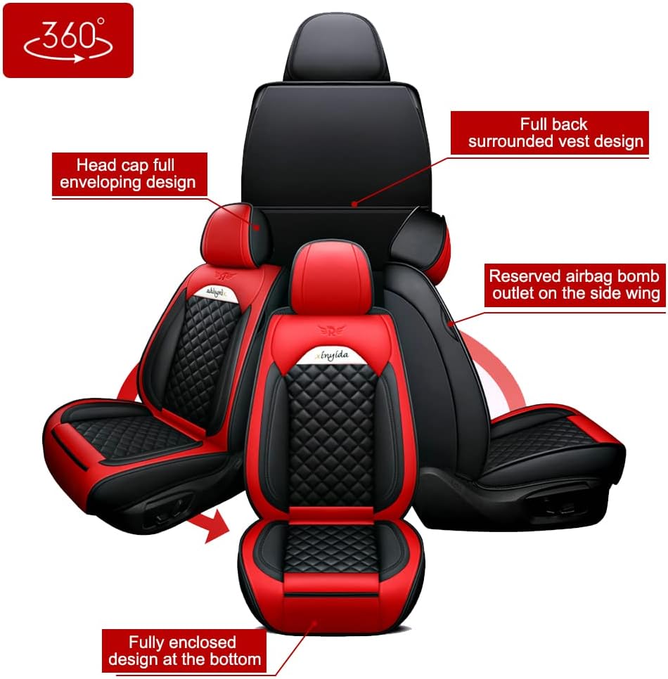 Car Seat Cover Fit for Suzuki Ignis Seat Cushion, Universal Fit for Most Cars Front & Rear Protection(5-Seater Classic Set:Black red)