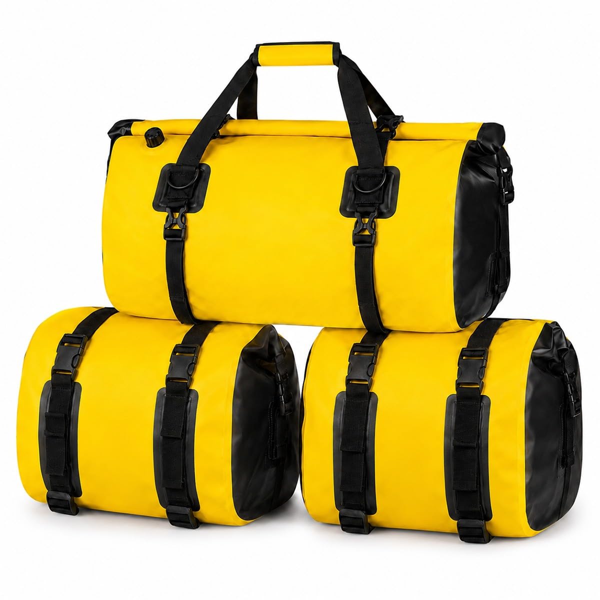 Baannaww 3-Piece Waterproof Motorcycle Luggage Bag Set 128L, 68L Rear Rack Tail Bag with 2×30L Side Panniers, PVC Roll-Top Travel Dry Bags for Touring, Scooter, E-Bike, Camping Riding Gear