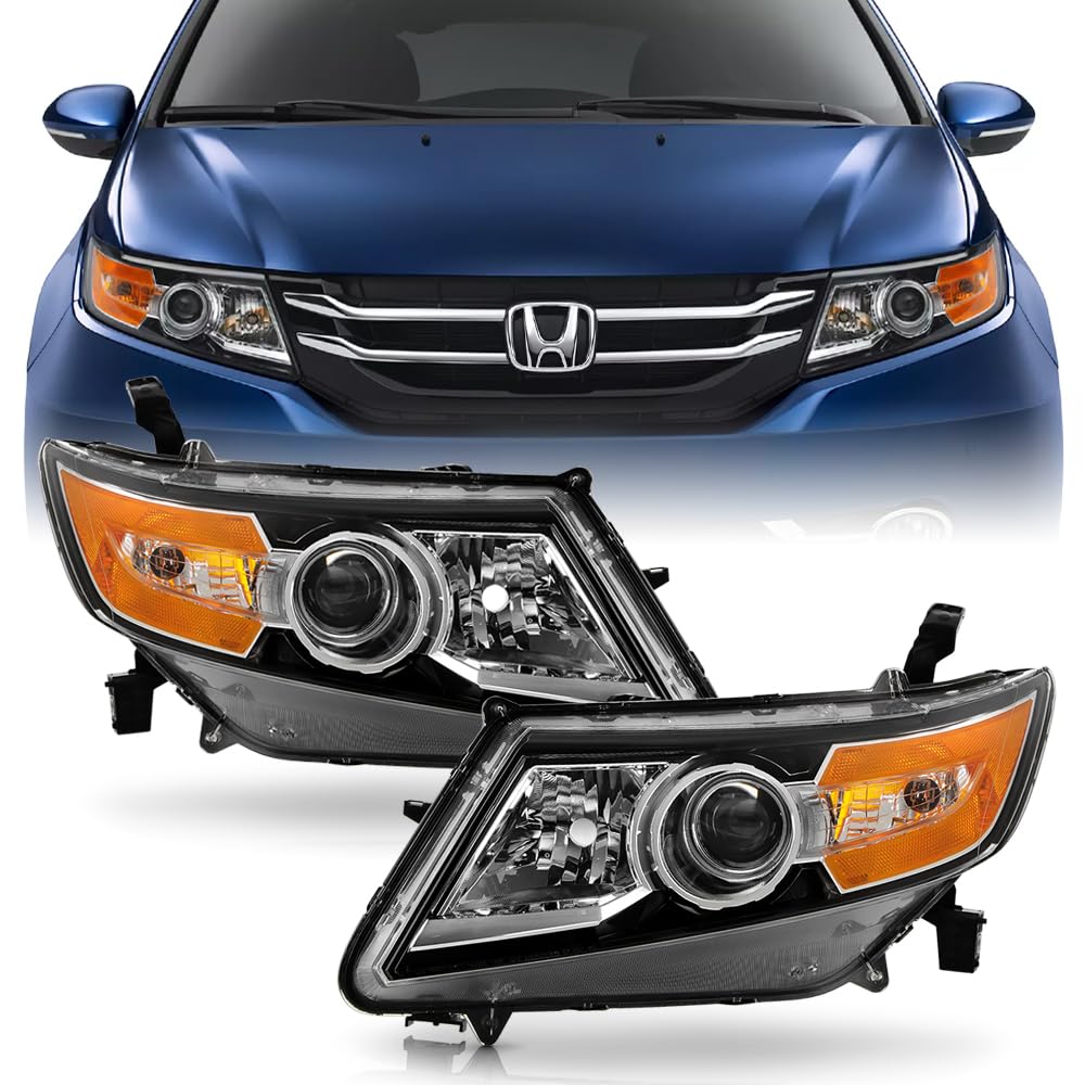 KEEKPO - For 2011-2017 Honda Odyssey Halogen Type Black Housing Projector Headlights Headlamps Replacement Left+Right
