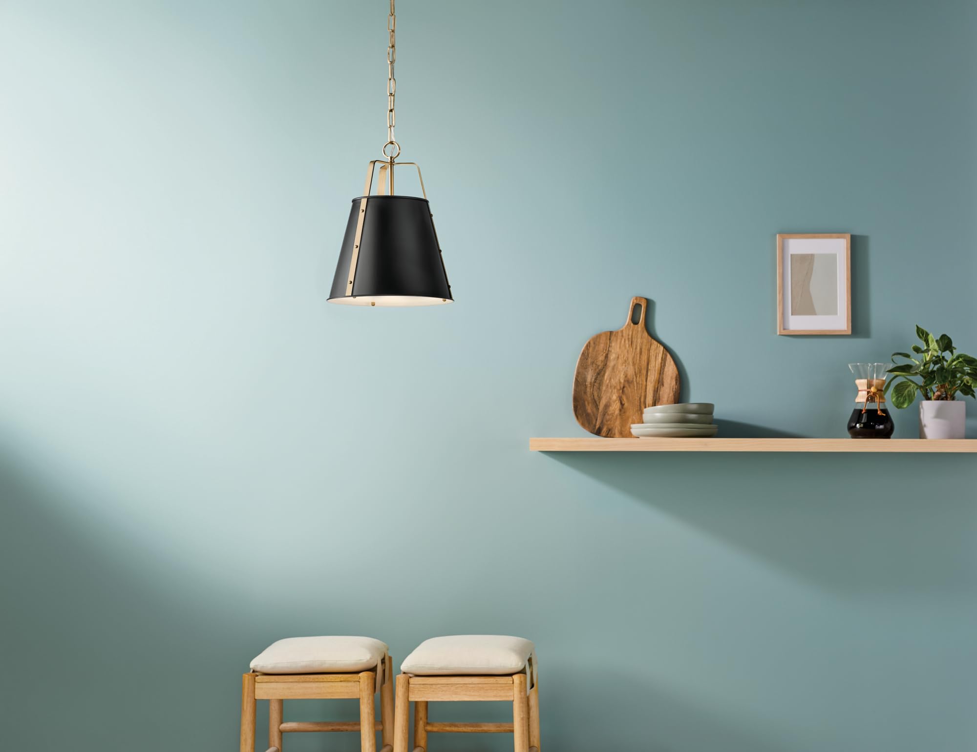 KICHLER Etcher 1-Light Pendant, Updated Traditional Light with Etched Painted White Glass Diffuser in Black and Champagne Bronze, for Kitchen or Dining Room (17" x 13"), 52710BK