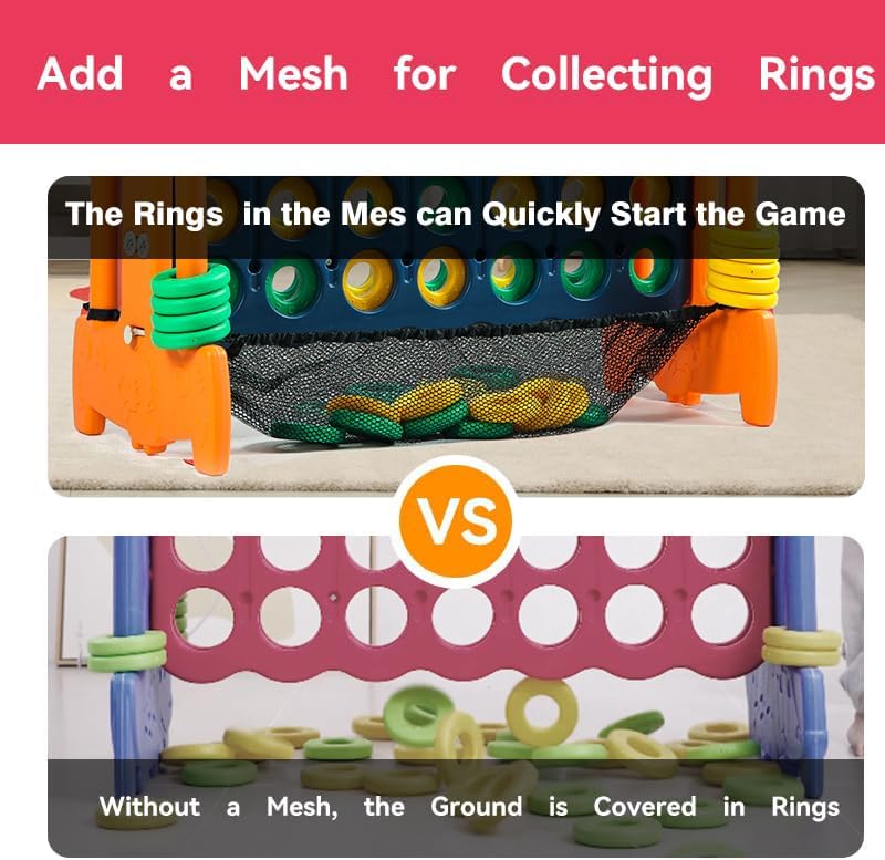 giant 4 row game with carrying bag and mesh fabric .giant 4-to-score game set suitable for indoor and outdoor holiday parties and family gatherings.?dark orange?