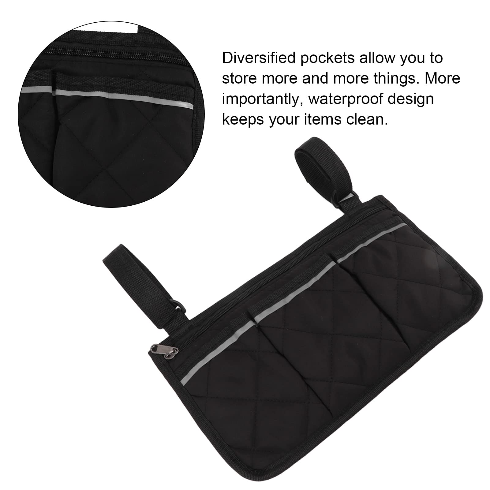 Waterproof Polyester Wheelchair Pouch Bag, Multi-Pocket Design, Convenient Side Pocket for Outdoor Use on Mobile Chairs(Black)
