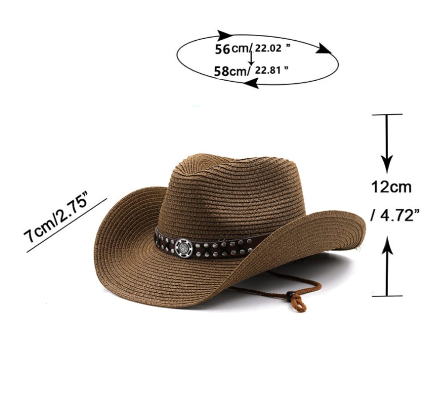 Sombrero Playa Sombrero de Paja Gorro Playa Sombrero De Paja De Panamá Natural Sombrero De Vaquero De Verano Sombrero De Sol De Playa De Ala Ancha Sombrero de Sol ( Blue : Bruin , Size : 56-58cm )