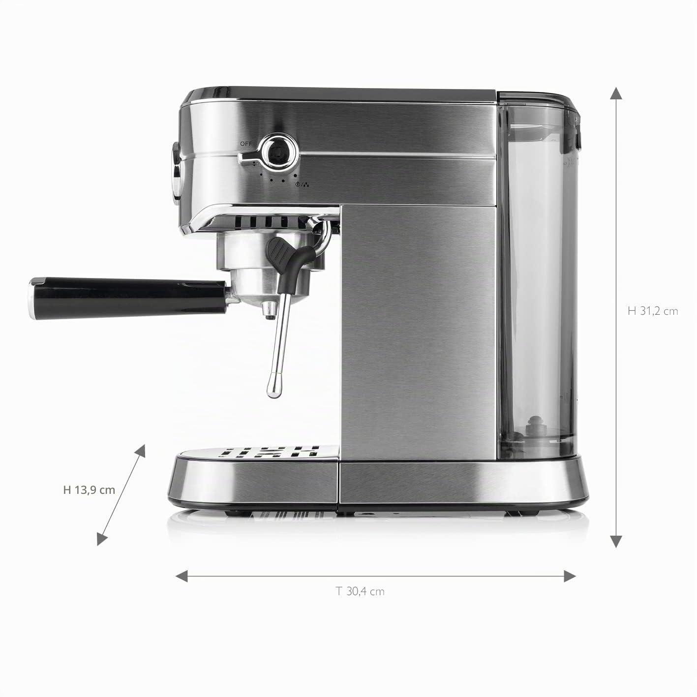 Beem Espresso Ultimate Siebträgermaschine aus Edelstahl in der Farbe Silber 20 bar, Maße: 31,2cm x 13,9cm x 30,4cm, 02032