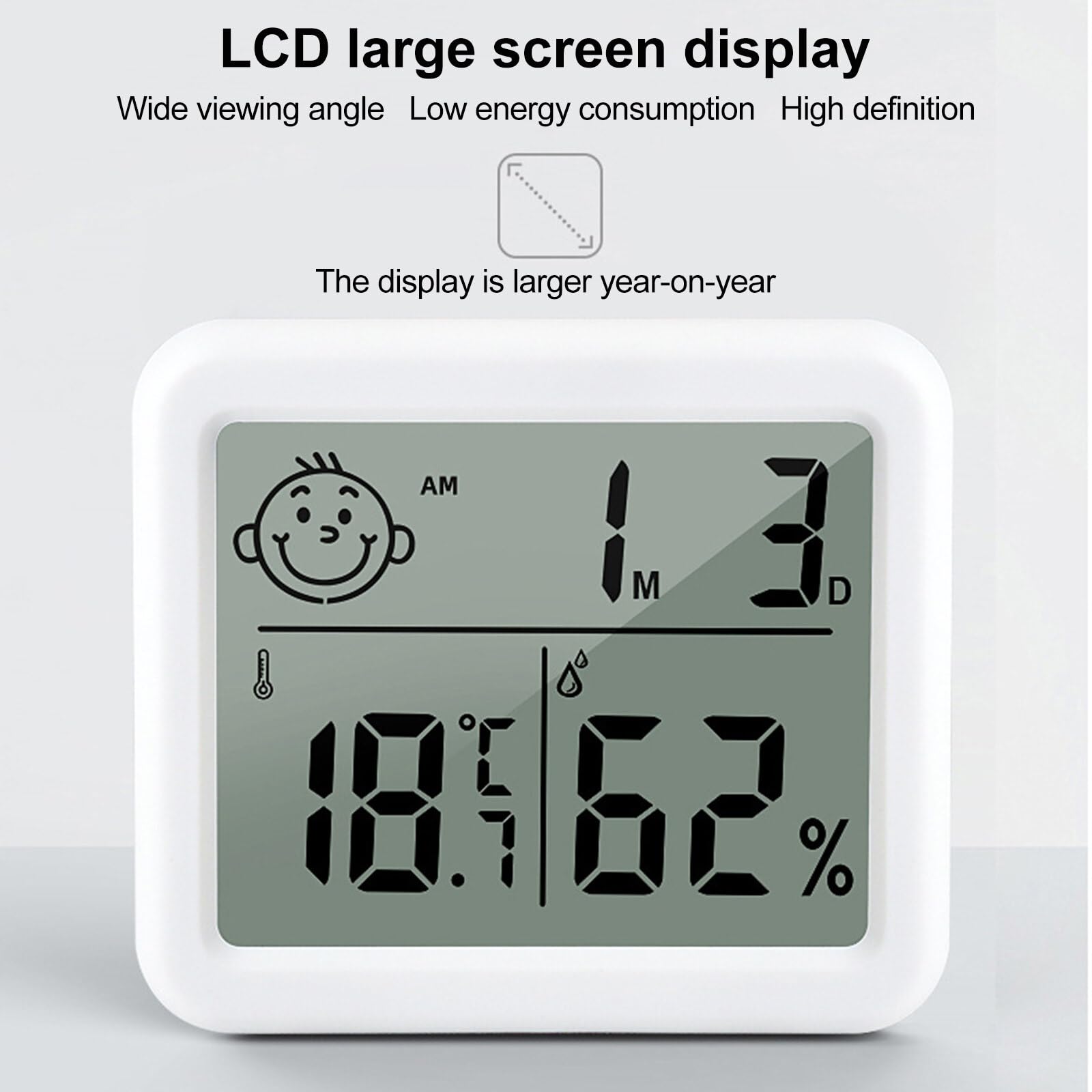 Igrometro Termometro Digitale Da Interno - Schermo Grande 3.34", Orologio, Con Supporto - Foto 2