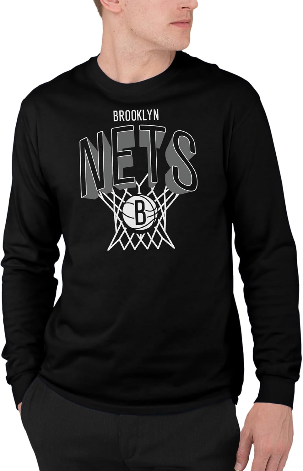 Junk Food NBA Mens Brooklyn Nets Nothing But Net - NBA Adult Long Sleeve Fan T-Shirt for Men & Women