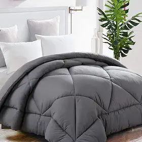 TEKAMON Edredom Queen para todas as estações, inverno, quente, verão, macio, acolchoado, enchimento de edredom, abas de canto, lavável na máquina, coleção reversível de luxo fofo para hotel, cinza