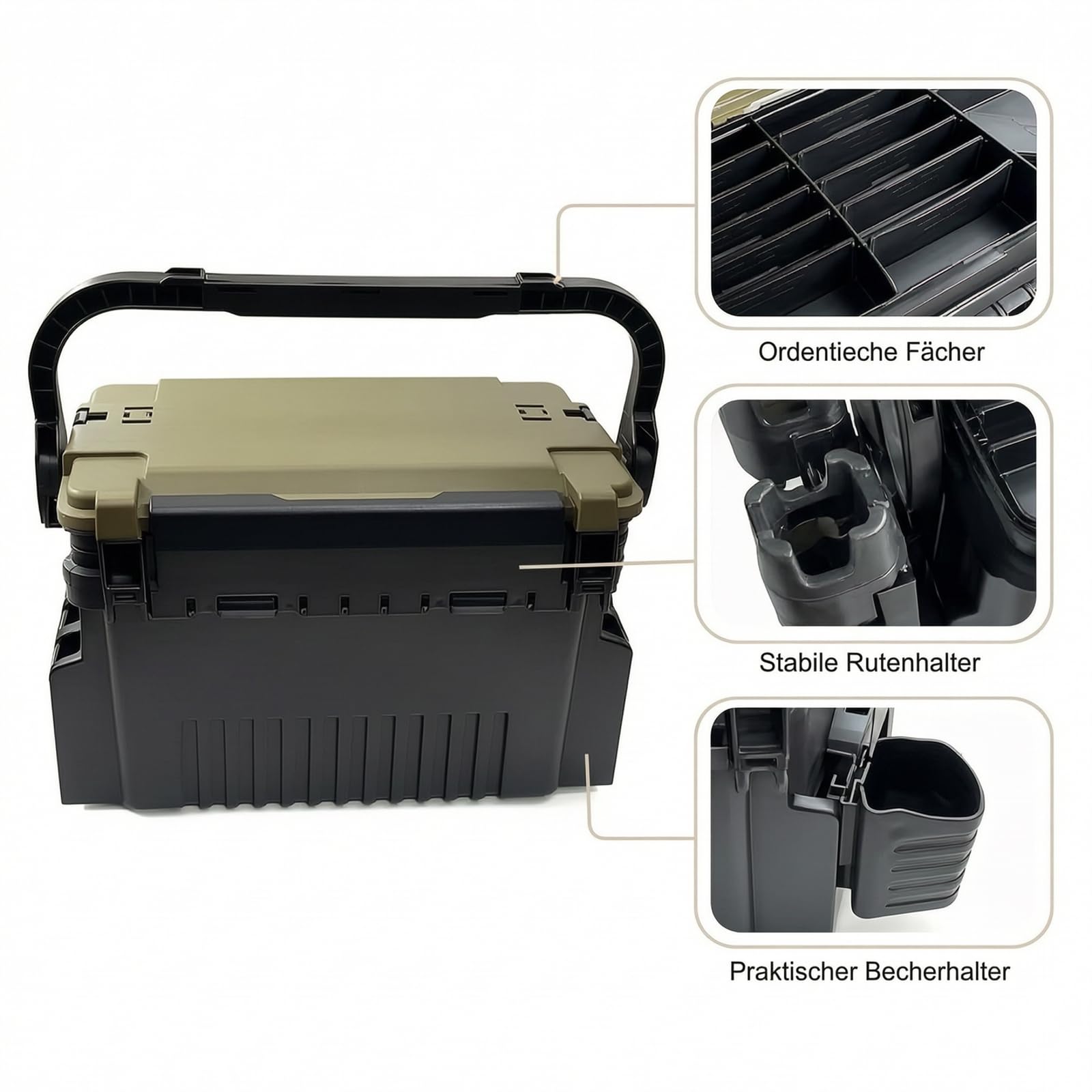 Grande valigetta da pesca a 2 ripiani, impermeabile | Tackle Box Organizer per accessori da pesca, scatola per esche, portatile, 43 x 23 x 28 cm