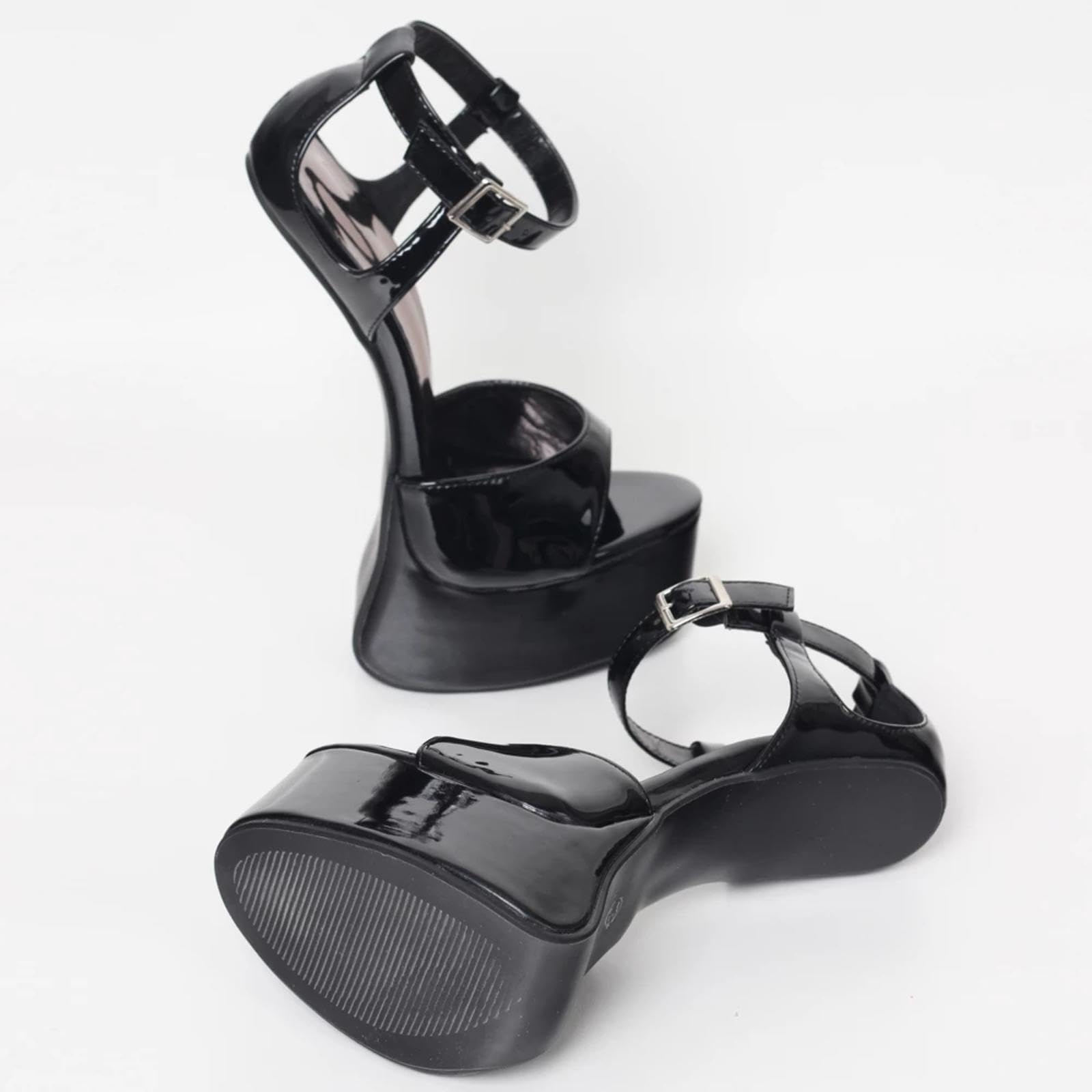 tacchi donna Sandali con Tacco Alto 22cm Scarpe da Ballo con Plateau Ultra Alto,Black-40